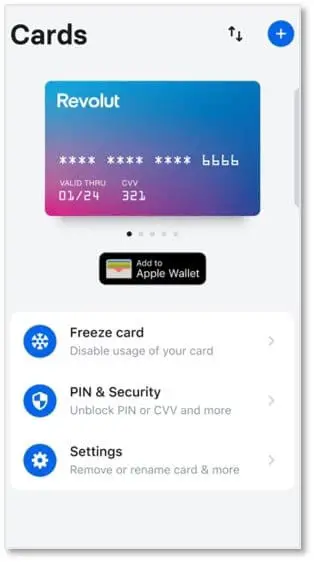 Revolut提供實體和虛擬預付卡