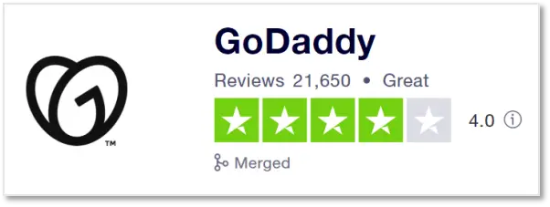 Godaddy 在Trustpilot 上的評價