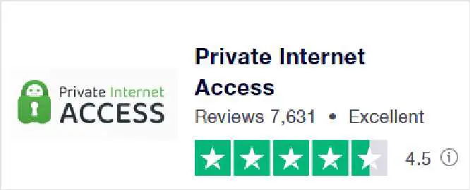 Private Internet Access在Trustpilot 上的評價
